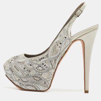 Gina Grey Satin Embellished Slingback Platform Sandals