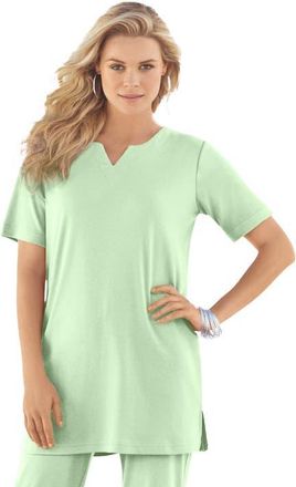 Roaman's Plus Size Soft Knit Tunic With Notch Neckline in Green Mint at Nordstrom, Size Large