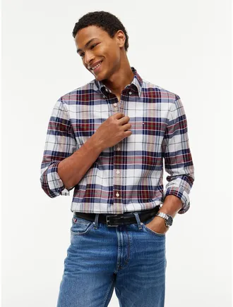 Tommy Hilfiger Mens Regular Fit Plaid Oxford Shirt - Optic White - XXXL