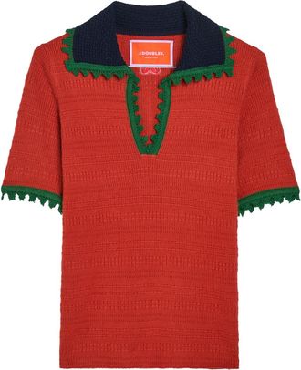 La DoubleJ LA Double J Picket Textured Cotton-blend Polo top - Red - S (UK8-10 / S)