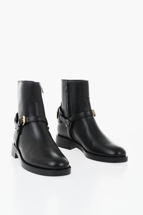 Valentino Stivaletti Biker in Pelle con Cinturino Logato Valentino
