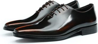 Generic Mens Square Pointed Toe Oxfords Patent Leather Formal Dress Shoes Lace Up Wedding Party Prom Shoes,Brown,8.5 UK