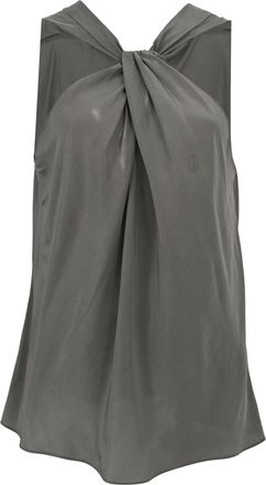Theory Twisted Halterneck Blouse in Grey Silk