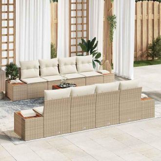 vidaXL Vidaxl - Conjunto De Sof&aacute; De Jard&iacute;n Con Coj&iacute;n 9 Pcs Beige Polirat&aacute;n