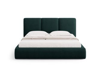 Cosmopolitan Design Cama con cabecero y ba&uacute;l 180x200cm de tejido chenilla verde botella