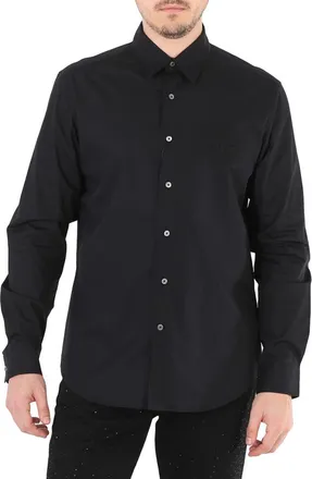 Roberto Cavalli Mens Black Slim Fit RC Logo Cotton Poplin Shirt, Brand Size 48 ( US Size 38 )