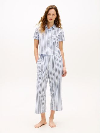 Tommy Hilfiger Womens Cropped Shirt & Pant Sleep Set - Blue - XL