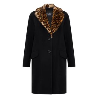 Moschino Elegant coat with fur collar - female - Moschino - Single-Breasted Coats - Black - XL - Coats