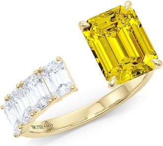 HauteCarat Floating Yellow Lab Grown Diamond Open Ring in Yellow Gold at Nordstrom, Size 7