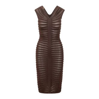 Elisabetta Franchi Fitted Midi Knit Dress - Dames - Feestkleedjes - Bruin - M - Katoen - Kleedjes