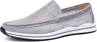 Generic Mens Loafers Shoe Round Toe Breathable Lightweight Driving Loafers Comfortable Slip Resistant Flat Heel Fashion Slip-on(Grey,6.5 UK)