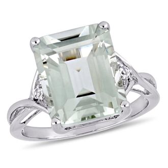 Amour 5 5/8 CT TGW Emerald Cut Green Quartz and White Topaz Twist Ring In Sterling Silver