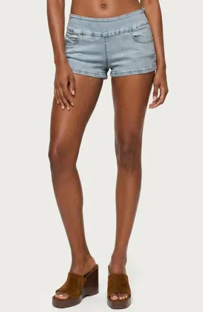 Edikted Zaida Stretch Denim Micro Shorts in Light-Blue at Nordstrom, Size X-Large