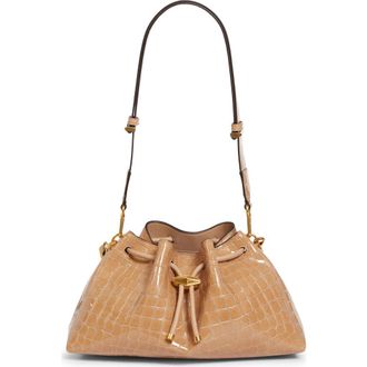 Jimmy Choo London Cinch M Croc Embossed Patent Leather Bucket Bag in Chai/Gold at Nordstrom