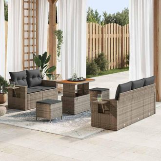 vidaXL Conjunto De Sof&aacute; De Jard&iacute;n 8 Pcs Gris Rat&aacute;n Sint&eacute;tico Vidaxl