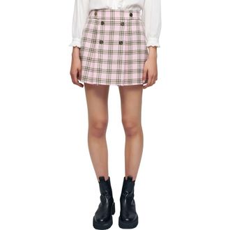 Maje Jalisa Check Virgin Wool Skirt in Rose at Nordstrom Rack, Size 34