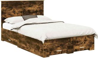vidaXL Bed Frame with Drawer Smoked Oak 120 x 190 cm Engineered Wood vidaXL