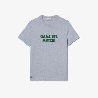 Lacoste Pique Effect Slogan TH0134 T-Shirt Mens Gray 100% Cotton KFC318
