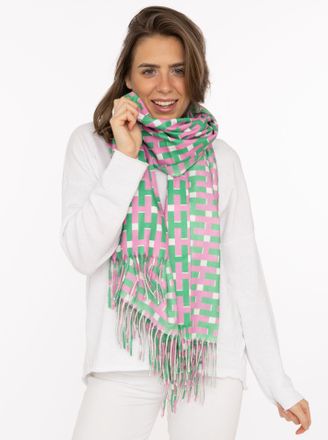 Zwillingsherz Schal ZWILLINGSHERZ H-Grafisch, Damen, gr&uuml;n, Web, Obermaterial: 100% Polyester, Modet&uuml;cher Schal, mit Fransen und grafischem Muster