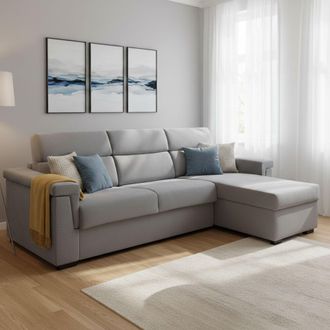 Dmora Sof&aacute; Cama Con Chaise Longue, Desenfundable, Con Almacenaje, Hecho En Italia, Impermeable Y Multifunci&oacute;n, 285x160 Cm Gris