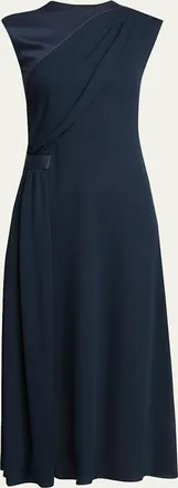 Giorgio Armani Cap-Sleeve Draped Satin Midi Dress