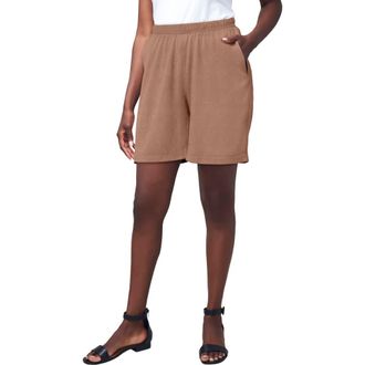 Jessica London Soft Ease Knit Shorts in Creamy Mocha at Nordstrom, Size Medium