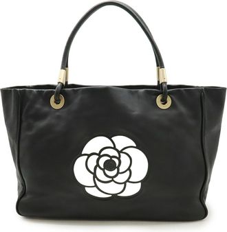 Chanel Black White Leather Shoulder Bag Tote Bag (Pre-Owned)