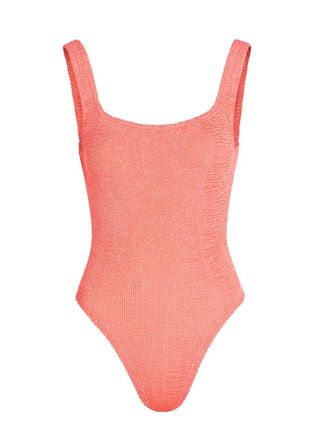 Hunza G Square-neck Crinkle Swimsuit - Coral - One Size