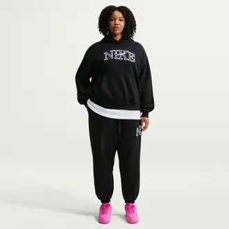 Nike Womens Studio Fleece Medium Weight Oversized Cuffed Logo Pants in Black | IM9835-001
