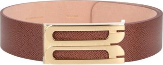 Victoria Beckham Textured Brown Strap with Polished Gold-tone Buckle Belt