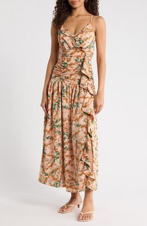 Sugarlips Heidi Floral Bristol Ruched Maxi Dress in Orange-Multi at Nordstrom, Size X-Large