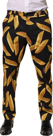 Dolce & Gabbana Black Pasta Print Tapered Men Pants Cotton Elastane