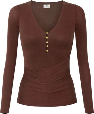 Elisabetta Franchi Truien & Vesten, Dames, Bruin, S, Chique Gebreide Truien met Gouden Knopen