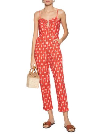 Dress To Womens Strapless Flower Jumpsuit In Red Bruma