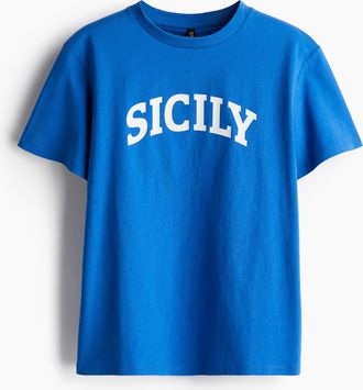 H&M T-Shirt mit Motiv - Knallblau/Sicily