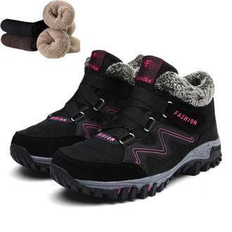 Generic Comfort Orthopedic Boots, Winter Snow Boots with Warm Fur Lined Anti-Slip Hiking Ankle Booties Walking Trekking Shoes (Black Rose Red, M, Adult, Women