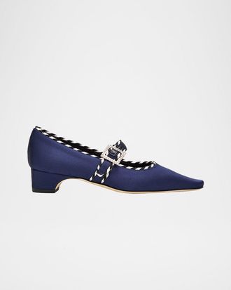 Manolo Blahnik 30mm Zaera Satin Mary Jane Pumps