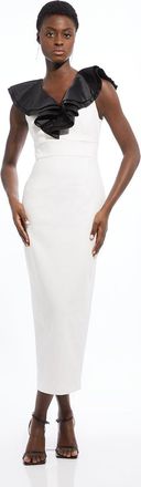 Karen Millen Womens Compact Stretch Taffeta Ruffle Tailored Midi Dress - White - Size 10 UK