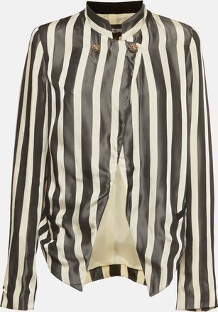Just Cavalli Black & Cream Striped Crepe Open Front Blazer