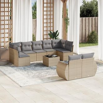vidaXL Juego De Sof&aacute;s Jard&iacute;n Con Cojines Beige 10 Pzas Rat&aacute;n Sint&eacute;tico Vidaxl