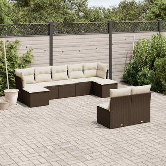 vidaXL Set De Sof&aacute;s De Jard&iacute;n 9 Pzas Y Cojines Rat&aacute;n Sint&eacute;tico Marr&oacute;n Vidaxl
