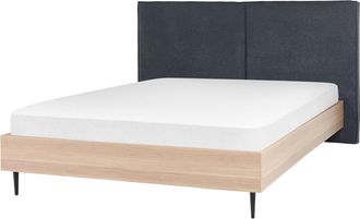 Beliani Cama Con Somier Gris Oscuro Madera Clara Negro 160 X 200 Cm Poli&eacute;ster Mdf Izernore