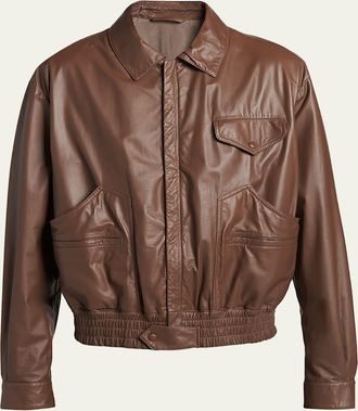 Giorgio Armani Mens Leather Full-Zip Blouson