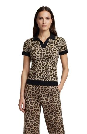 Lords of Harlech Leopard Womens Merino Silk Cashmere Polo in Leopard Brown at Nordstrom, Size Xx-Large
