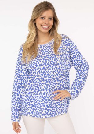 Zwillingsherz Sweater ZWILLINGSHERZ Leo allover, Damen, Gr. L/XL (L/XL), weiss (wei&szlig;), Sweatware, Obermaterial: 50% Baumwolle, 50% Polyester, animal-print, comfort 