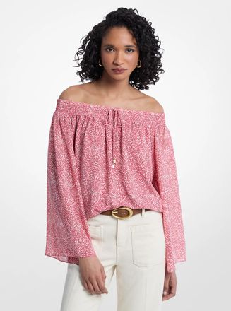 Michael Kors Abstract Print Off-the-Shoulder Georgette Top