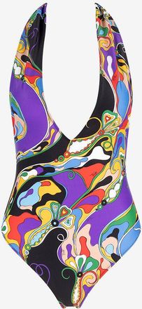 Pucci Badeanzug mit V-Ausschnitt und Bindedetails Orchidee