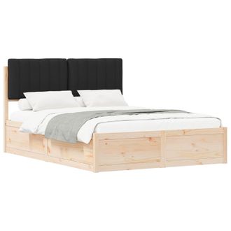 vidaXL Letto Con Testiera Rivestita Nero 140 X 200 Cm Pino Massello Vidaxl