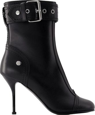 Alexander McQueen Womens High-Heeled Ankle Boots Leather Black-Silver Shoes Ankle-boots
