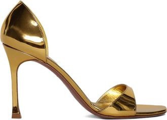 Amina Muaddi 95 mm Agnese metallic sandalen met open neus - Goud